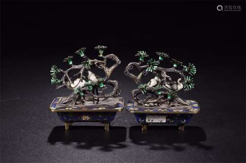 A Pair of Chinese Cloisonne Decorations