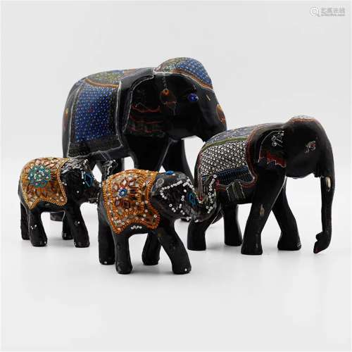 A Set of European Carved Wood Elephants Decorations