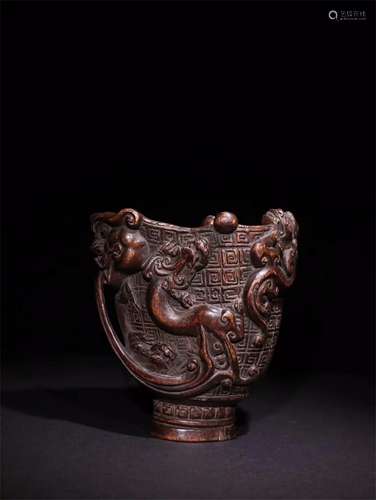 A Chinese Carved Agar-Wood Cup