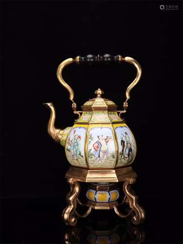 A Chinese Gilt Bronze Enamel Tea Pot