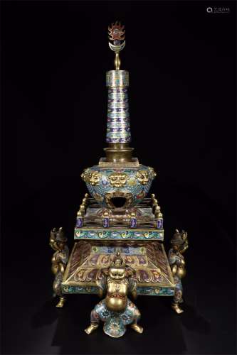 A Chinese Cloisonne Buddha Tower