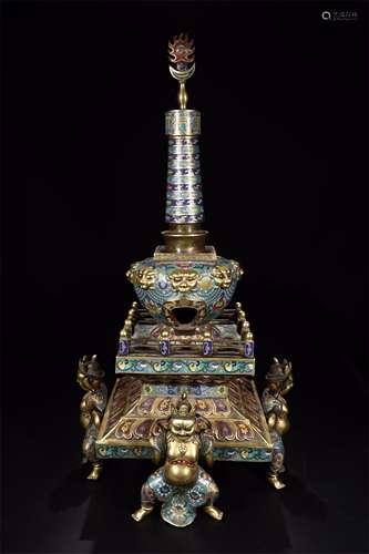 A Chinese Cloisonne Buddha Tower