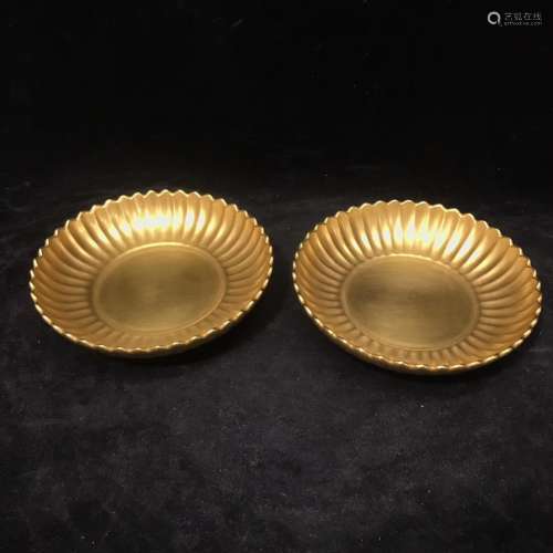 A Pair of Chinese Golden Glazed Porcelain Plates