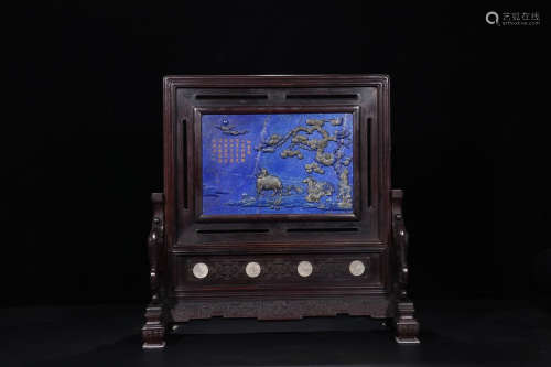 ROYAL ZITAN WOOD SCREEN WITH LAPIZ LAZULI