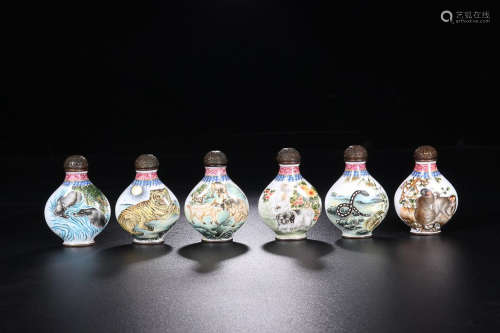 QIANLONG MARK 12 ZODIAC BRONZE ENAMEL SNUFF BOTTLES