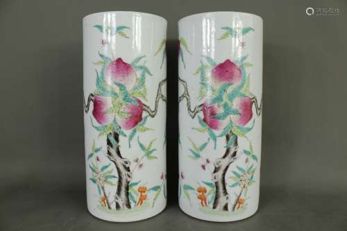 A Pair of Chinese Famille-Rose Porcelain Hat Stands