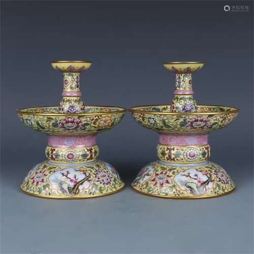 A Pair of Chinese Famille-Rose Porcelain Candle Holders