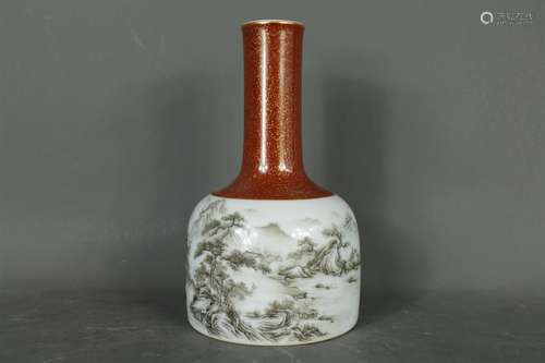 A Chinese Coral-Red Glazed Famille-Rose Porcelain Vase