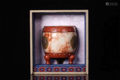 A Chinese Coral Red Glazed Porcelain Incense Burner