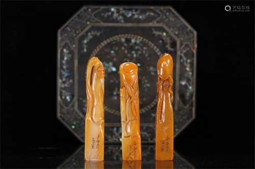 A Set of Three Chinese Carved Shoushan Seals