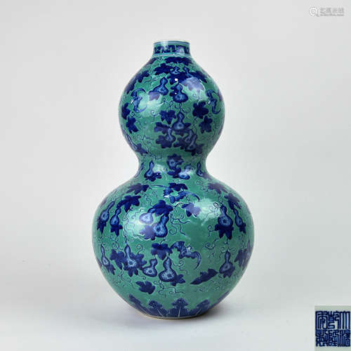 A Chinese Blue Glazed Porcelain Double Gourd Vase