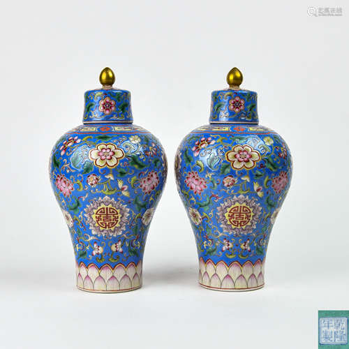 A Pair of Chinese Enamel Glazed Porcelain Vases