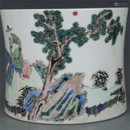 A Chinese Wu-Cai Porcelain Brush Pot