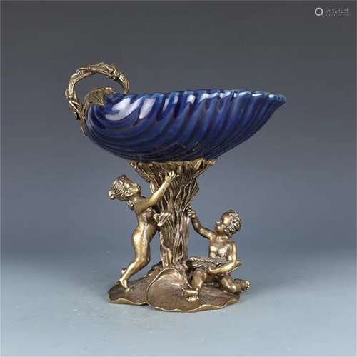 A Chinese Blue Glazed Porcelain Vase with Gilt Bronze Inlaid