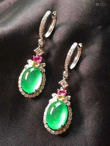 A Pair of Chinese Carved Jadeite Earrings