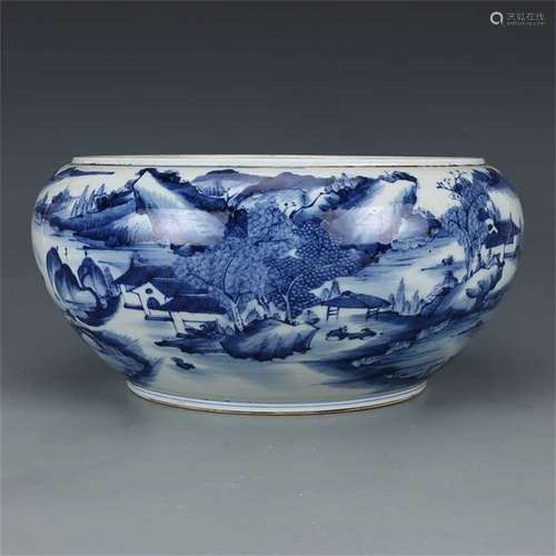 A Chinese Blue and White Porcelain Brush Washer