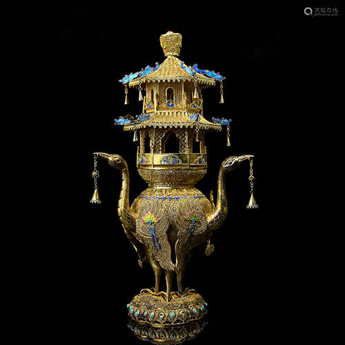 A Chinese Gilt Silver Incense Burner