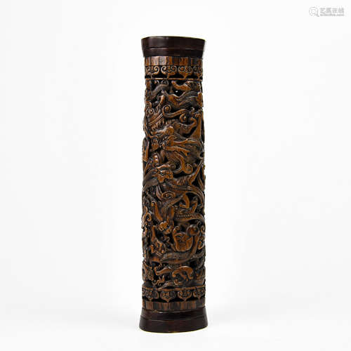 A Chinese Carved Agar-Wood Incense Drum