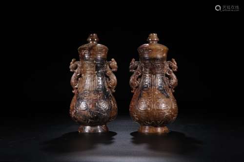 A Pair of Chinese Carved jade Vases