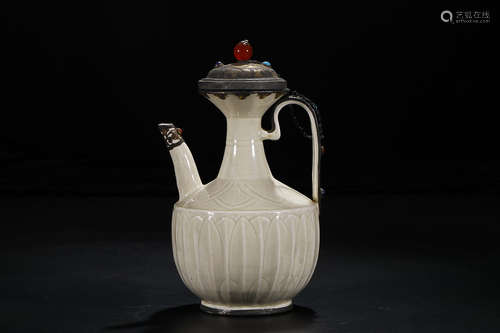 DING KILN TREASURE INLAID WINE POT