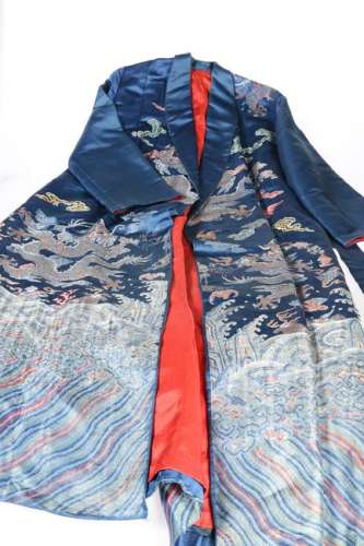 A CHINESE SILK KIMONO, decorated with five-clawed