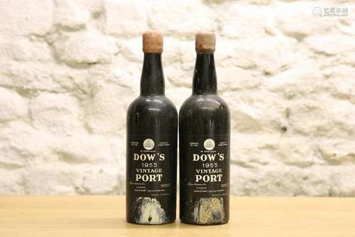 2 BOTTLES DOW'S VINTAGE PORT 1955, (both b/n - in