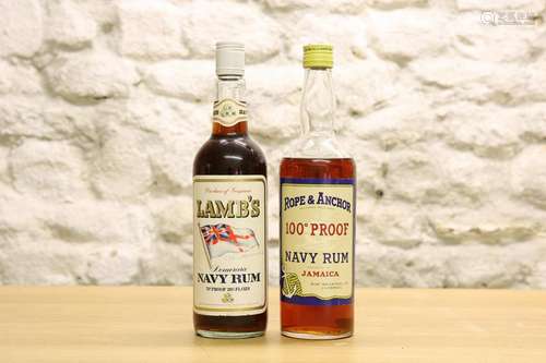 2 BOTTLES NAVY RUM FROM 1970's,Â comprising: 1 x 26