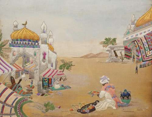 A SILKWORK PICTURE OF AN ORIENTALIST SCENE, EARLY 20TH
