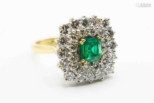 AN 18CT YELLOW GOLD EMERALD AND DIAMOND RING, the