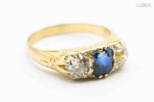 A LATE 19TH CENTURY SAPPHIRE AND DIAMOND RING, the oval