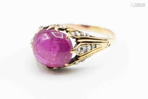 A BURMESE PINK SAPPHIRE AND DIAMOND RING, the oval