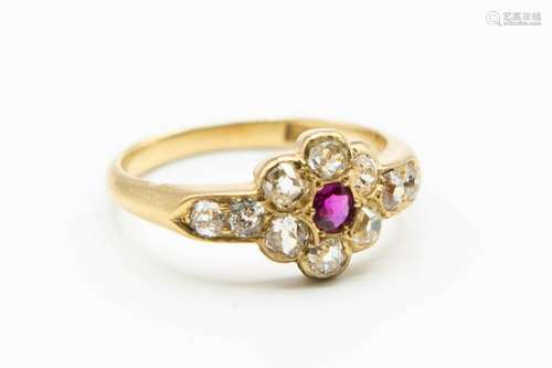 A LATE 19TH CENTURY RUBY AND DIAMOND RING, the single