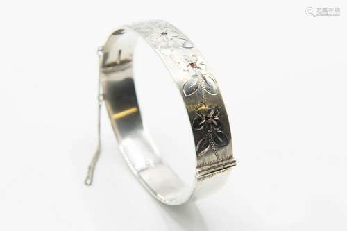 A SILVER BANGLE WITH GEORG JENSEN LTD SPONSORS MARKS,