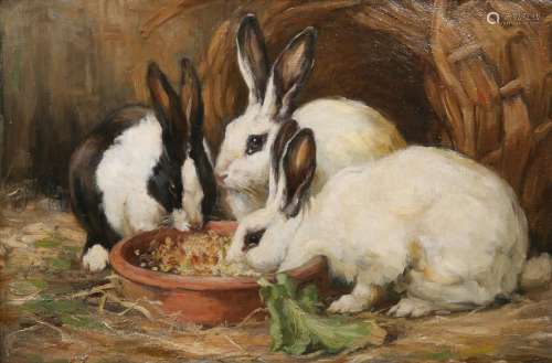 ALICE EDITH ROSS (EX.1886-1937), RABBITS FEEDING,