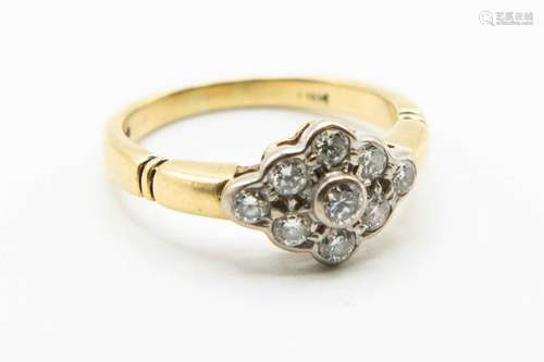 AN 18CT YELLOW GOLD AND DIAMOND RING, the nine