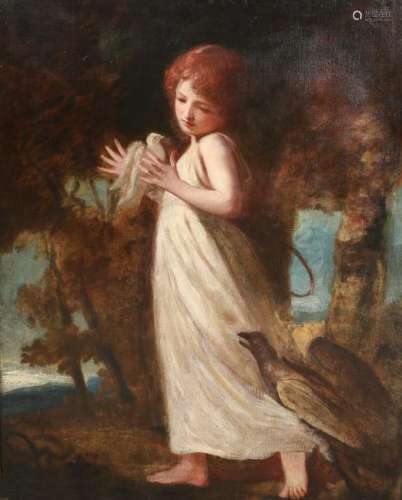 MANNER OF GEORGE ROMNEY, MISS ROBERTSON WITH A DOVE,