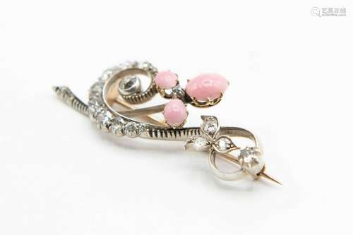 A LATE 19TH CENTURY DIAMOND AND CONCH PEARL SET BROOCH,