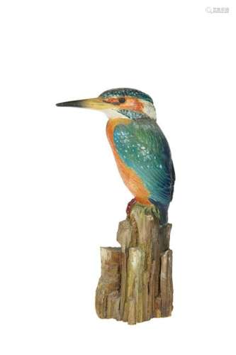 A CONTEMPORARY PAINTED BRONZE OF A KINGFISHER, signed
