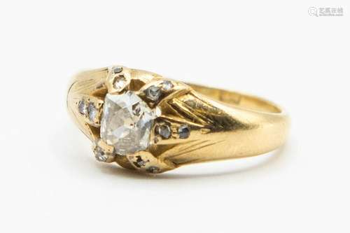 A MID VICTORIAN 18CT YELLOW GOLD DIAMOND SET RING, the