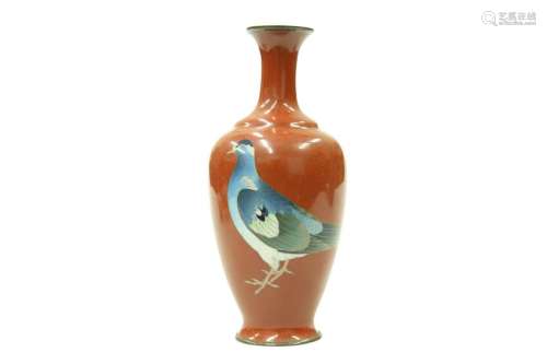 A JAPANESE CLOISONNE VASE DECORATED WITH A PIGEON, with