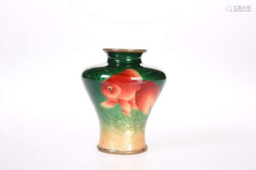A JAPANESE ENAMEL VASE, decorated with three fish