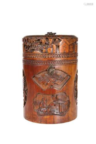 A CHINESE BAMBOO JAR AND COVER, 19TH CENTURY,