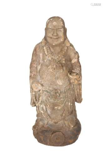 A CHINESE POLYCHROME FIGURE OF A BUDDHA, carved