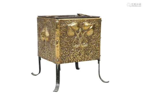 AN ARTS AND CRAFTS BRASS COAL BOX, square with riveted
