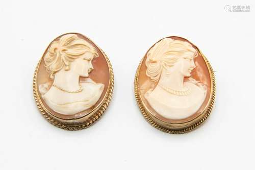 TWO VICTORIAN 9CT GOLD MOUNTED CAMEOS, of oval form