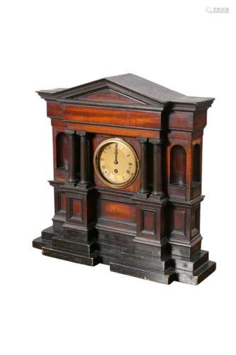 A 19TH CENTURY TEMPLE-FORM MANTEL CLOCK, the engine