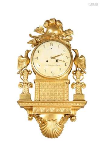 A SWEDISH EMPIRE GILTWOOD REPEATER WALL CLOCK, EARLY
