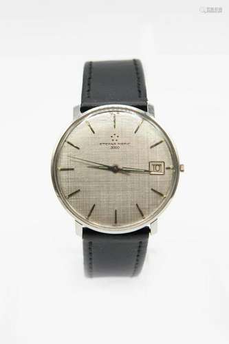 A GENTLEMAN'S ETERNA STRAP WATCH. Circular silver