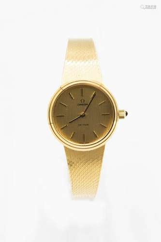 A LADY'S 18CT GOLD OMEGA BRACELET WATCH.Â Circular gilt