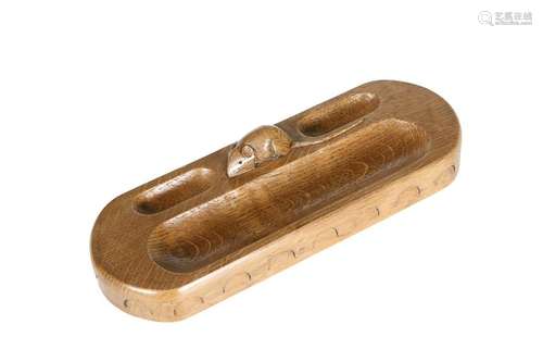 ROBERT THOMPSON OF KILBURN  A MOUSEMAN OAK PEN TRAY,